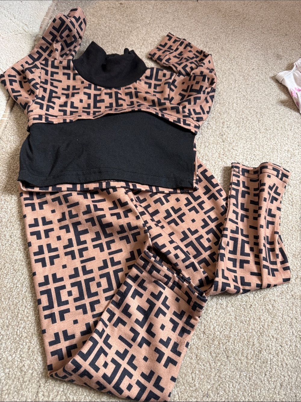 Two-Piece Geometric Knit Set in Brown and Black